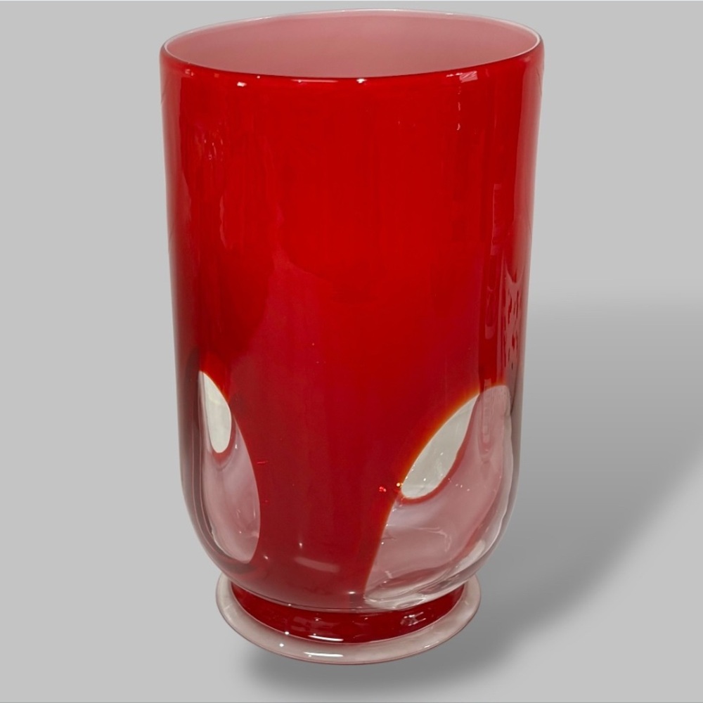 Vintage 1970’s Large Red Cased Murano Vase